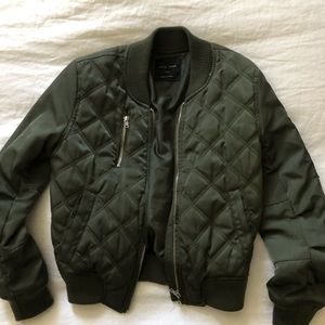 Olive green quilted bomber jacket